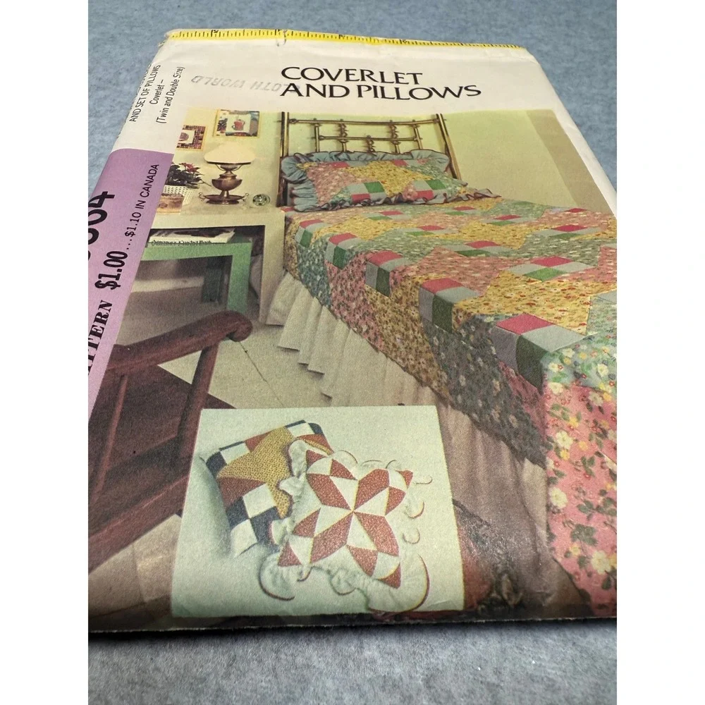 Vintage McCall's‎ 3864 Patchwork Bed Coverlet Pillow Pattern Uncut Pillows 70's